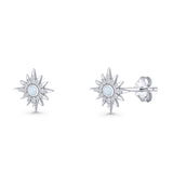 Starburst Stud Earring 10.7mm Lab Created Opal & Cubic Zirconia 925 Sterling Silver