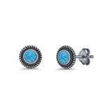 Round 8mm Lab Created Opal Twisted Rope Stud Earring 925 Sterling Silver