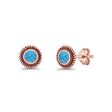 Round 8mm Lab Created Opal Twisted Rope Stud Earring 925 Sterling Silver