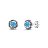 Round 8mm Lab Created Opal Twisted Rope Stud Earring 925 Sterling Silver