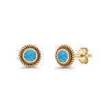 Round 8mm Lab Created Opal Twisted Rope Stud Earring 925 Sterling Silver