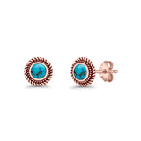 Round 8mm Lab Created Opal Twisted Rope Stud Earring 925 Sterling Silver