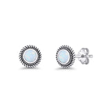 Round 8mm Lab Created Opal Twisted Rope Stud Earring 925 Sterling Silver