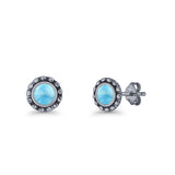 Round Beaded 7.2mm Lab Created Opal Stud Earring Oxidized 925 Sterling Silver