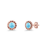 Round Beaded 7.2mm Lab Created Opal Stud Earring Oxidized 925 Sterling Silver