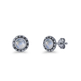 Round Beaded 7.2mm Lab Created Opal Stud Earring Oxidized 925 Sterling Silver