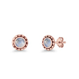 Round Beaded 7.2mm Lab Created Opal Stud Earring Oxidized 925 Sterling Silver