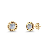 Round Beaded 7.2mm Lab Created Opal Stud Earring Oxidized 925 Sterling Silver