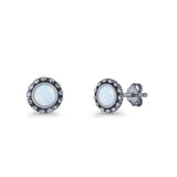 Round Beaded 7.2mm Lab Created Opal Stud Earring Oxidized 925 Sterling Silver