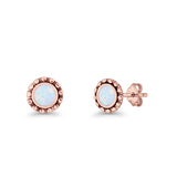 Round Beaded 7.2mm Lab Created Opal Stud Earring Oxidized 925 Sterling Silver