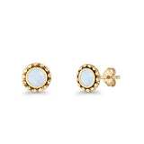 Round Beaded 7.2mm Lab Created Opal Stud Earring Oxidized 925 Sterling Silver