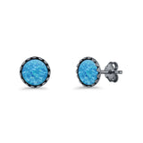 Round Lab Created Opal Stud Earring Oxidized 925 Sterling Silver