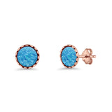 Round Lab Created Opal Stud Earring Oxidized 925 Sterling Silver