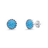 Round Lab Created Opal Stud Earring Oxidized 925 Sterling Silver