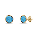 Round Lab Created Opal Stud Earring Oxidized 925 Sterling Silver