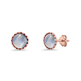 Round Lab Created Opal Stud Earring Oxidized 925 Sterling Silver