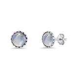 Round Lab Created Opal Stud Earring Oxidized 925 Sterling Silver