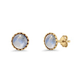 Round Lab Created Opal Stud Earring Oxidized 925 Sterling Silver