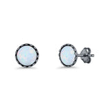 Round Lab Created Opal Stud Earring Oxidized 925 Sterling Silver