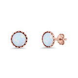 Round Lab Created Opal Stud Earring Oxidized 925 Sterling Silver
