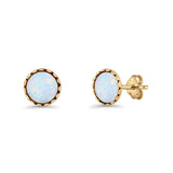 Round Lab Created Opal Stud Earring Oxidized 925 Sterling Silver