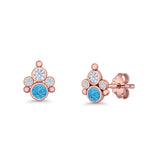 Paw Print Stud Earring Lab Created Opal & Cubic Zirconia 925 Sterling Silver