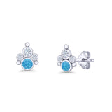 Paw Print Stud Earring Lab Created Opal & Cubic Zirconia 925 Sterling Silver