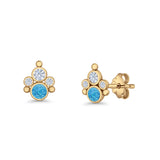 Paw Print Stud Earring Lab Created Opal & Cubic Zirconia 925 Sterling Silver