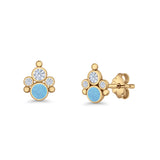 Paw Print Stud Earring Lab Created Opal & Cubic Zirconia 925 Sterling Silver