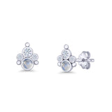 Paw Print Stud Earring Lab Created Opal & Cubic Zirconia 925 Sterling Silver