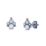 Paw Print Stud Earring Lab Created Opal & Cubic Zirconia 925 Sterling Silver