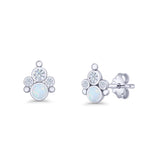 Paw Print Stud Earring Lab Created Opal & Cubic Zirconia 925 Sterling Silver
