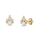 Paw Print Stud Earring Lab Created Opal & Cubic Zirconia 925 Sterling Silver