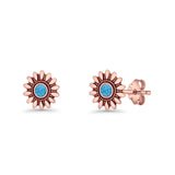 Sunflower Stud Earring 8.6mm Lab Created Opal Oxidized 925 Sterling Silver