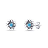 Sunflower Stud Earring 8.6mm Lab Created Opal Oxidized 925 Sterling Silver