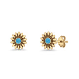 Sunflower Stud Earring 8.6mm Lab Created Opal Oxidized 925 Sterling Silver