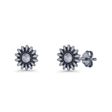 Sunflower Stud Earring 8.6mm Lab Created Opal Oxidized 925 Sterling Silver