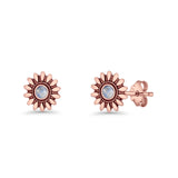 Sunflower Stud Earring 8.6mm Lab Created Opal Oxidized 925 Sterling Silver