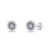 Sunflower Stud Earring 8.6mm Lab Created Opal Oxidized 925 Sterling Silver
