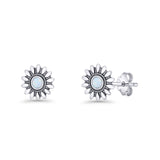 Sunflower Stud Earring 8.6mm Lab Created Opal Oxidized 925 Sterling Silver