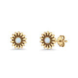 Sunflower Stud Earring 8.6mm Lab Created Opal Oxidized 925 Sterling Silver