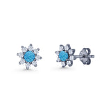 Flower Stud Earring Lab Created Opal & Cubic Zirconia 925 Sterling Silver