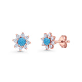 Flower Stud Earring Lab Created Opal & Cubic Zirconia 925 Sterling Silver