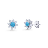 Flower Stud Earring Lab Created Opal & Cubic Zirconia 925 Sterling Silver