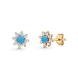 Flower Stud Earring Lab Created Opal & Cubic Zirconia 925 Sterling Silver