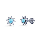 Flower Stud Earring Lab Created Opal & Cubic Zirconia 925 Sterling Silver