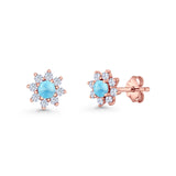 Flower Stud Earring Lab Created Opal & Cubic Zirconia 925 Sterling Silver
