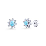 Flower Stud Earring Lab Created Opal & Cubic Zirconia 925 Sterling Silver