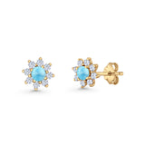 Flower Stud Earring Lab Created Opal & Cubic Zirconia 925 Sterling Silver