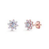 Flower Stud Earring Lab Created Opal & Cubic Zirconia 925 Sterling Silver